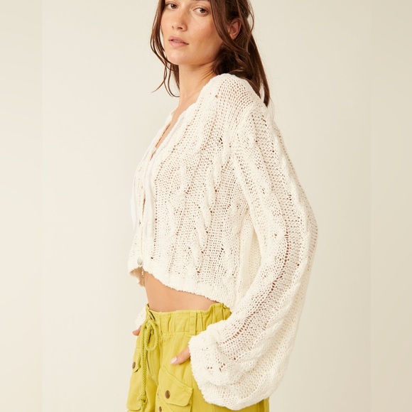 Free People White Knit Robyn Cardi Bright White Size XL - Picture 2 of 9